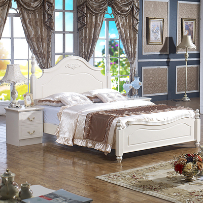 欧式床韩式床田园床1.5米1.8米双人床白色公主床实木床高箱床婚床