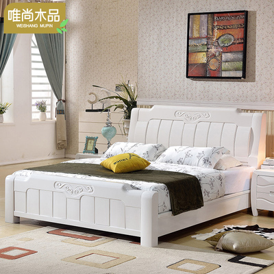 白色全实木床 储物高箱床1.5 1.8米双人婚床简约现代橡胶木床包邮