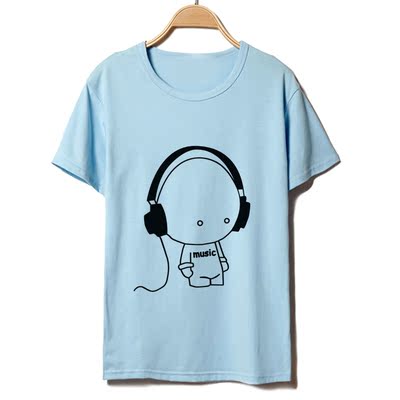 男T恤夏装新款男装音乐耳机动漫卡通系列纯棉圆领短袖T恤韩版