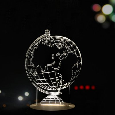 3D现代简约创意桌面摆设装饰灯具 节日礼物 地球仪实木底坐小夜灯