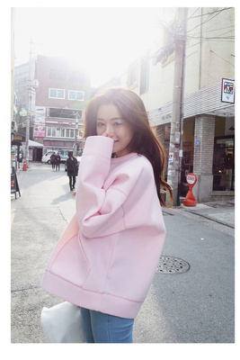 韩国新款宽松大码女装t恤甜美小香风套头圆领卫衣