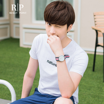 夏季男式修身纯棉印花圆领短袖T恤韩版青年半袖潮上衣包邮打底衫