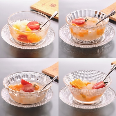 透明水晶玻璃碗甜品碗冰激凌碗大小号碗水果沙拉餐具套装创意宜家