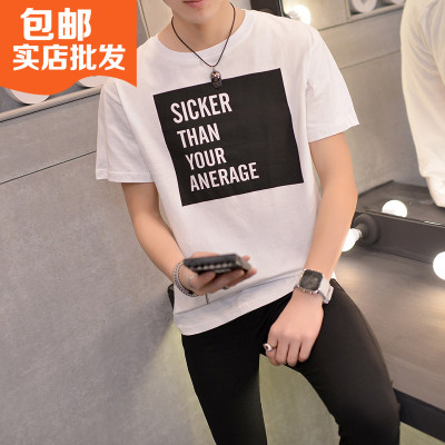 2016日系黑白拼色印花短袖t恤男半袖韩版学生男式t衫上衣潮牌新款