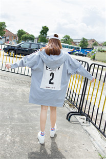 韩国新款学院BF原宿风字母数字贴布宽松大码糖果色情侣款风衣外套