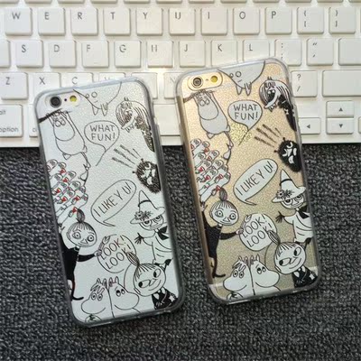 韩国Moomin姆明iphone6手机壳iPhone5s河马手机套7plus皮纹防摔套