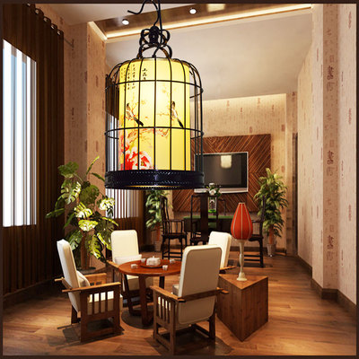 现代中式吊灯羊皮铁艺中式鸟吊灯笼灯具客厅餐馆茶楼酒店工程灯饰