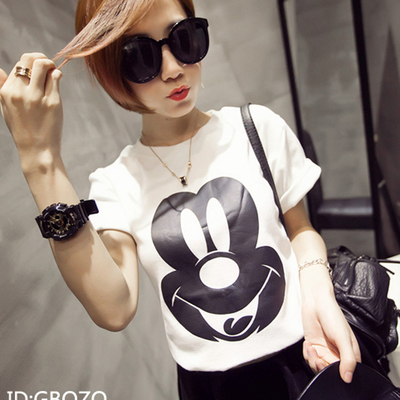 夏季女装韩版可爱米老鼠加厚短袖9.9T恤女修身上衣打底衫