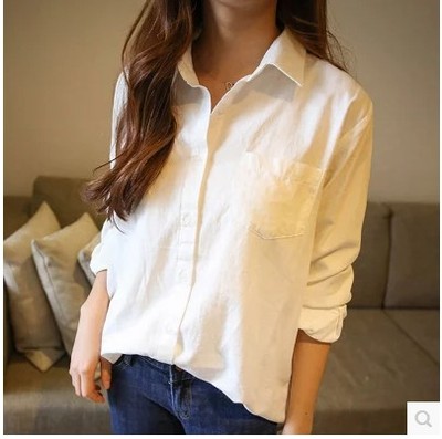 白色衬衫女士春秋季韩版大码长袖宽松棉麻立领衬衣中长款寸衫显瘦