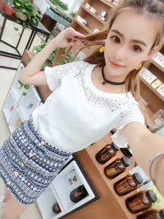 东大门 2016韩版女装夏装新款  白色T恤+包臀小半裙 短袖两件套女