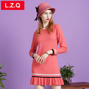 LZQ 欧洲站女装秋装针织连衣裙2016新款欧货潮长袖中长款修身显瘦