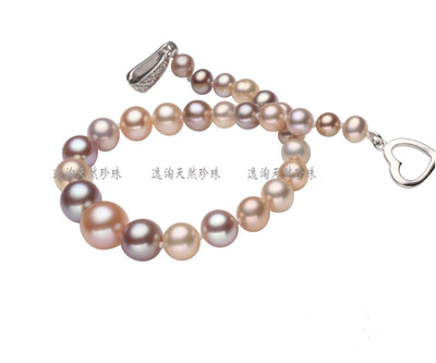 2014 新品 4-8渐进式双层圆珠混彩天然珍珠手链 正品