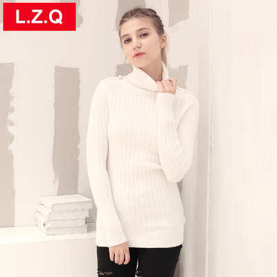LZQ 2016秋冬款高领女式中长款针织衫纯色修身保暖套头毛衣欧洲站