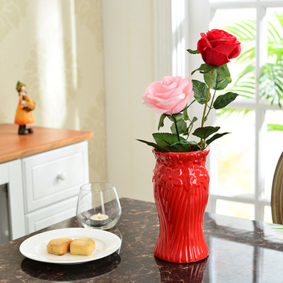 玉质陶瓷简约现代红蓝色插花器家居客厅工艺饰品摆件可装水培花瓶