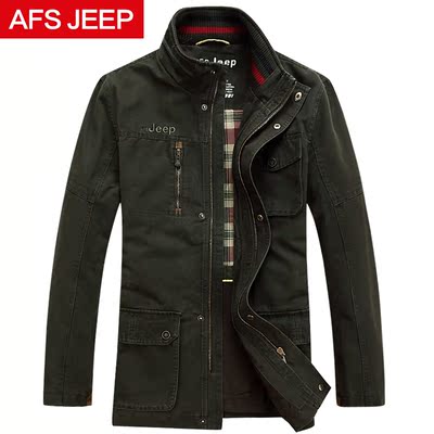 AFS JEEP正品男士夹克中长款外套秋装新款立领宽松休闲夹克纯棉