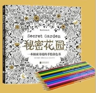 秘密花园 正版书籍包邮 一本探索奇境的手绘涂色书 秘密的庭院secret garden减压涂鸦填色本 送12色高密度彩笔