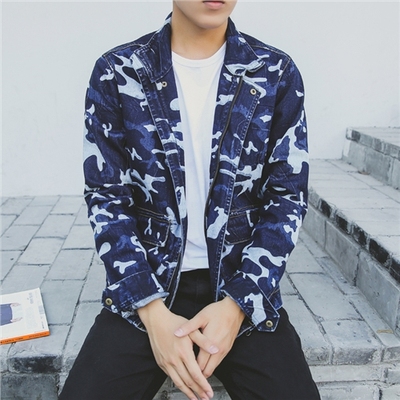 2016秋季男士时尚印花牛仔夹克衫韩版学生潮流迷彩衣服男装外套