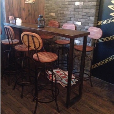 美式复古铁艺吧椅吧凳实木做旧酒吧椅高脚椅旋转升降吧台椅咖啡椅