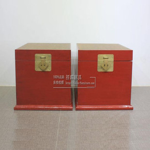现代中式红色做旧床头小柜沙发边几角几换鞋凳定制储物箱