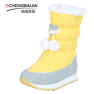 2016冬季韩版漆皮女童鞋防水防滑平跟儿童魔术贴雪地靴中筒短靴