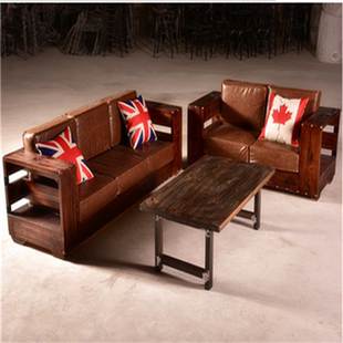 美式设计师简约软垫实木沙发椅单人椅loft工业风双人靠背椅咖啡厅
