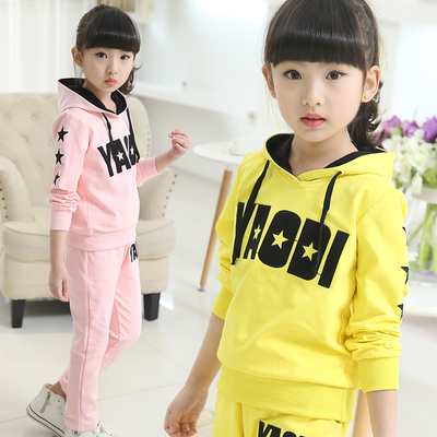 2016新款童装女童春秋套装女孩运动两件套绣花字母韩版中大童套装