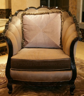 新古典后现代单人沙发雕花实木 别墅酒店高档客厅沙发椅hx158