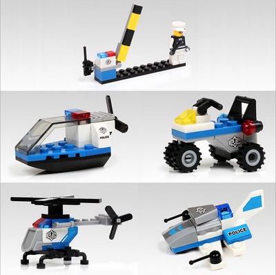 执勤站收费站直升飞机沙滩车战斗机潜艇 儿童拼装积木玩具 1套5个