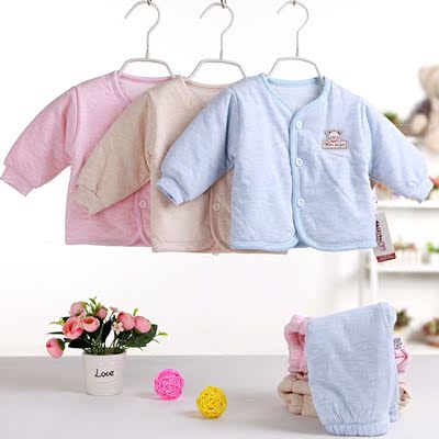 新生儿衣服0-3个月纯棉初生婴儿冬装宝宝三层保暖套装0-1岁厚开衫