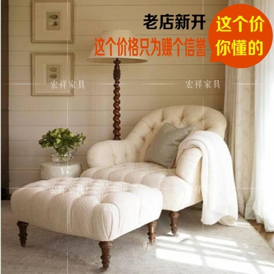 卧室沙发老虎椅美式布艺沙发欧式单人沙发地中海田园休闲沙发脚凳