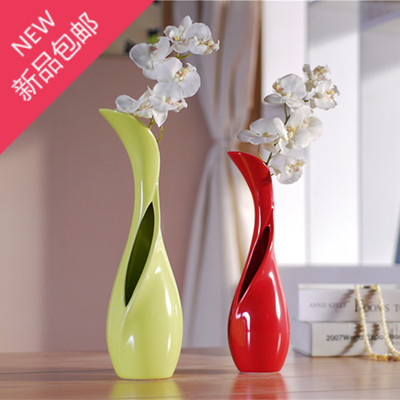 创意陶瓷花瓶现代简约绿红色花插花器家居客厅工艺饰品摆件可装水