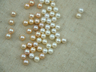 天然淡水珍珠6-6.5正圆形圆珠半孔裸珠颗粒镶嵌半成品散珠批发diy