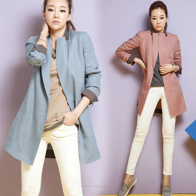 2016年秋季新款女装韩版中长款西装100%亚麻外套厂家直销一件代发