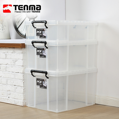 Tenma天马ROX塑料收纳箱特大号衣物整理箱透明百纳周转箱子三件装