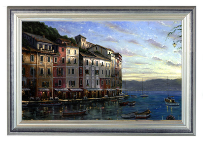 地中海风景油画 欧洲建筑客厅沙发背景威尼斯水城水乡手绘装饰画