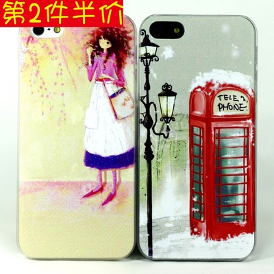 特价iphone4s磨砂保护壳苹果5s/6彩绘手机壳卡通女孩电话亭保护套