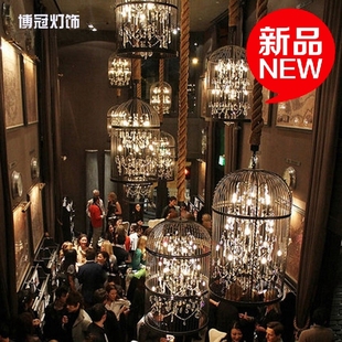 loft复古美式水晶鸟笼吊灯创意个性中式餐厅服装店客厅酒吧台灯具