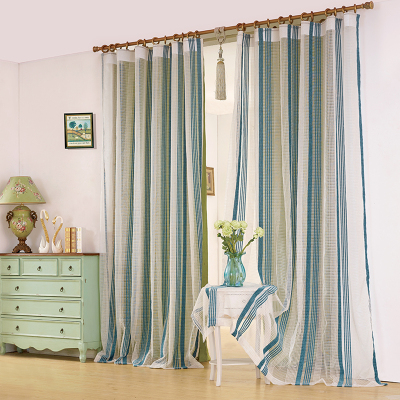 韩式高档条纹雪尼尔面料客厅卧室半遮光落地平面窗帘成品特价窗纱