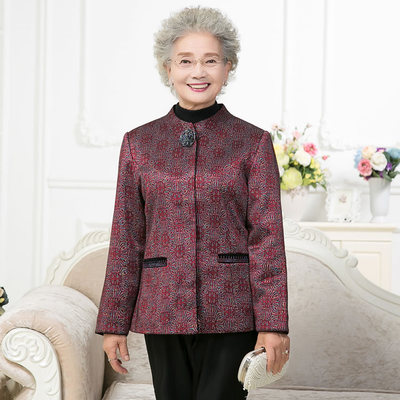 2015秋装新款 奶奶时尚外套中长款开衫单排扣花色夹克中老年女装