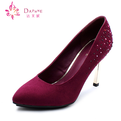 Daphne/达芙妮新款女鞋 细高跟套脚绒布面甜美水钻单鞋1014404004