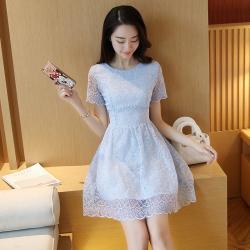 2016夏季新款韩版女装显瘦甜美淑女短袖蕾丝连衣裙