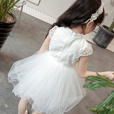 女童旗袍连衣裙夏短袖蓬蓬纱裙古典风表演服礼服中小童白色公主裙