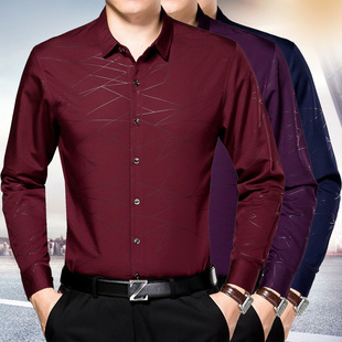 2016夏秋季新款男装长袖衬衫 中年男士秋装纯色修身大码衬衣长袖1