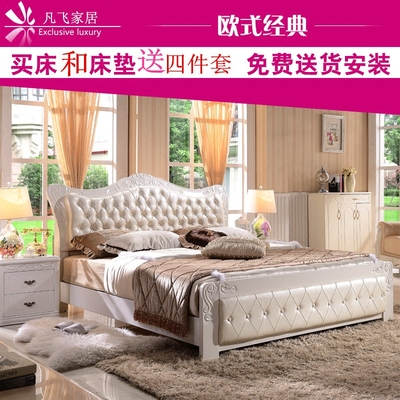 欧式实木床橡木床双人床2米2.2欧式白色床1.5米1.8气压高箱储物床