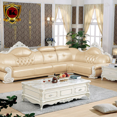 欧式真皮沙发组合实木雕花高档别墅客厅家具简约美式皮艺沙发