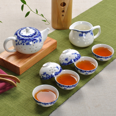 青花玲珑瓷透明高白玉瓷功夫茶具精品茶壶茶杯陶瓷套装促销包邮