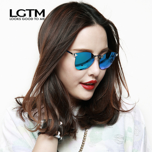 LGTM 复古炫彩眼镜 潮个性反光墨镜 女明星款圆形框彩膜太阳镜