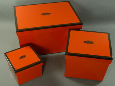 越南进口漆器 2015简约时尚 客厅样板房现代橘色储物收纳盒三件套
