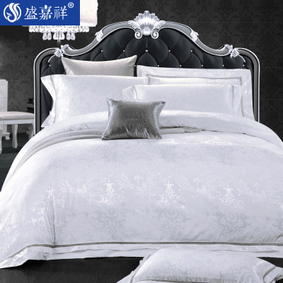 纯棉欧式贡缎提花床单四件套白色2米床品 结婚床上用品样板房全棉