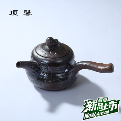 功夫茶具粗陶日式楠木侧把茶壶单壶特价  陶瓷手工柴烧茶壶